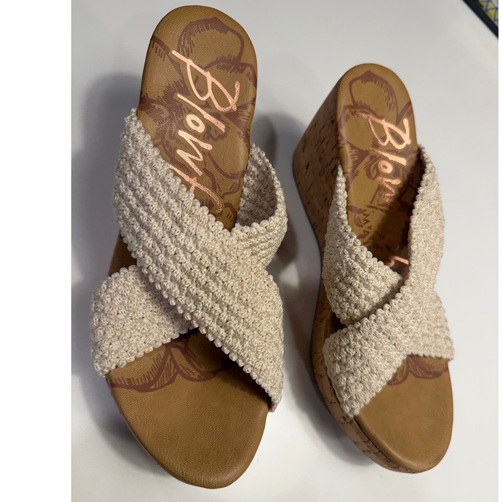 Blowfish Malibu Wedge Sandals Womens 7 Crochet Platform Ootie Cream Excellent